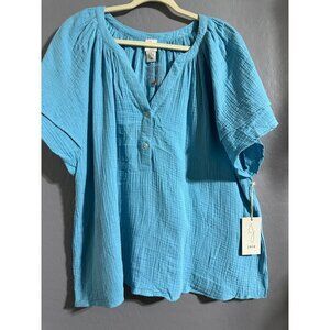 Joie Women's Light Blue Gauze Cotton Blouse Size 1X With Button Front